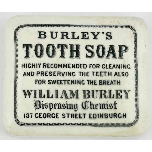 80 - EDINBURGH POT LID. (APL pg 539, 28) 2.7 x 2.3ins. BURLEYS/ TOOTH SOAP/ WILLIAM BURLEY/ 137 GEORGE ST... 