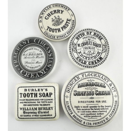 80 - EDINBURGH POT LID. (APL pg 539, 28) 2.7 x 2.3ins. BURLEYS/ TOOTH SOAP/ WILLIAM BURLEY/ 137 GEORGE ST... 