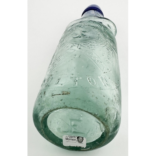 89 - J E ECKERSLEY BOLTON BULB NECK CODD BOTTLE. 9ins tall. 10oz capacity aqua glass codd with extraordin... 