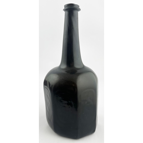 159 - ENGLISH OCTAGONAL WINE BOTTLE. 9.2ins tall (larger of the 2 in the duo picture detail). Long necked ... 