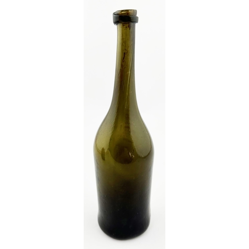 170 - LONG NCK SLOP SHOULDERED CYLINDER BOTTLE. 8.3ins tall, c. 1790? Small size, tall, thin, long necked ... 