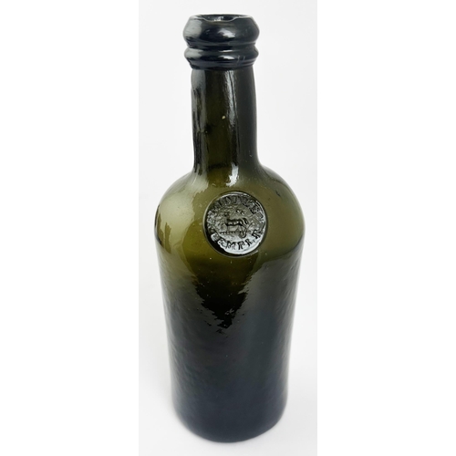 175 - MIDDLE TEMPLE SMALL ENGLISH SEALED CYLINDER WINE BOTTLE. 8.3ins tall. A rare split size early 19th c... 