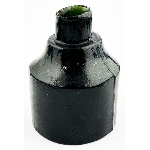 188 - SIDE STORE TURRET INK. Blobby. Deep, near black, green glass burst lip turret shaped ink, stopped si... 