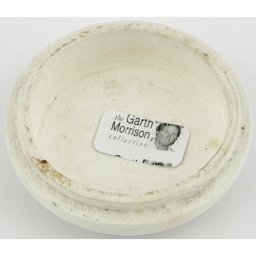 195 - PLYMOUTH POT LID. (APL 87, 69) 1.8ins diam. White button lid featuring a t.m image of the Derry cloc... 