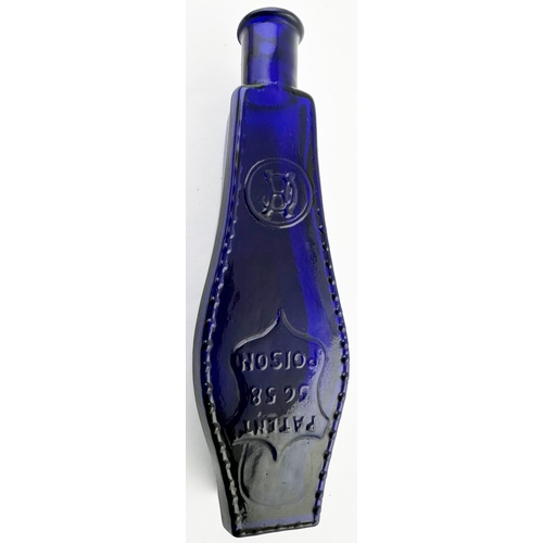 196 - LANGFORD & HOLTS COFFIN POISON BOTTLE. (DP p17, F1). 6.4ins tall. Cobalt blue, detailed figural, rig... 