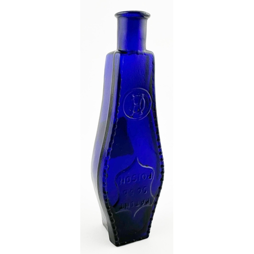 196 - LANGFORD & HOLTS COFFIN POISON BOTTLE. (DP p17, F1). 6.4ins tall. Cobalt blue, detailed figural, rig... 