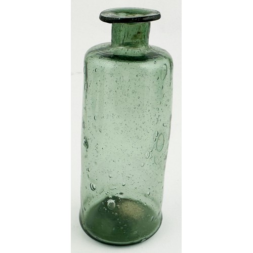 197 - FREE BLOWN APOTHECARY PHIAL. 3.5ins tall. Light green glass cylinder phial with medium flared lip. p... 