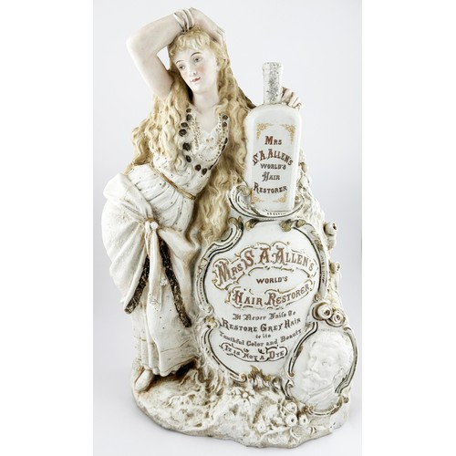 108 - MRS S A ALLENS WORLDS HAIR RESTORER SHOP ADVERTISING STATUETTE. 21.2ins tall. Large well modelled ma... 