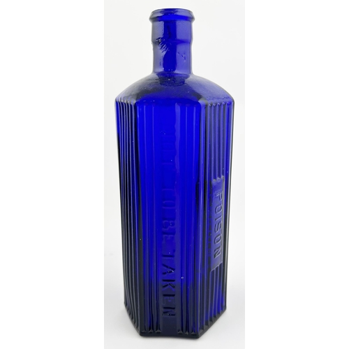 18 - MANCHESTER & SALFORD HOSPITAL FOR SKIN DISEASES POISON BOTTLE. 8.6ins tall. Strong cobalt hexagonal,... 