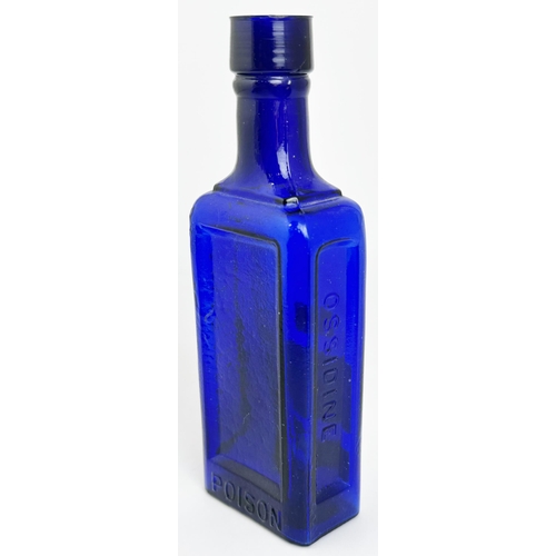 20 - COLES PATENT EMBROCATION POISON BOTTLE. 6ins tall. (DP p39) Cobalt blue, rectangular with sunken pan... 