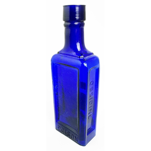 20 - COLES PATENT EMBROCATION POISON BOTTLE. 6ins tall. (DP p39) Cobalt blue, rectangular with sunken pan... 