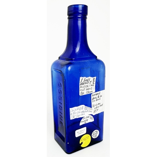 21 - COLES PATENT EMBROCATION POISON BOTTLE. 7.5ins tall. (DP p39) Cobalt blue, rectangular with sunken p... 