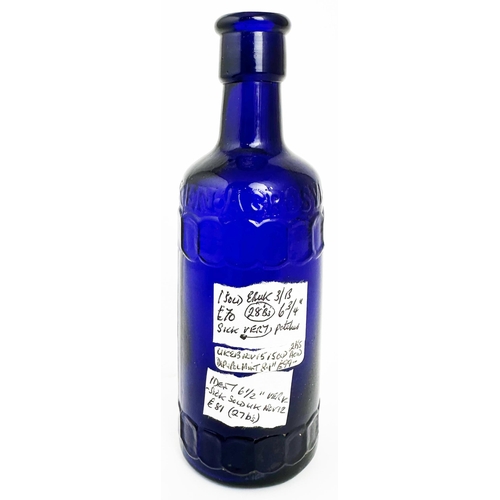 22 - ACROSYL POISON BOTTLE. 6.75ins tall. (DP p71) Cobalt blue, cylinder type, tapered shoulders shape, e... 