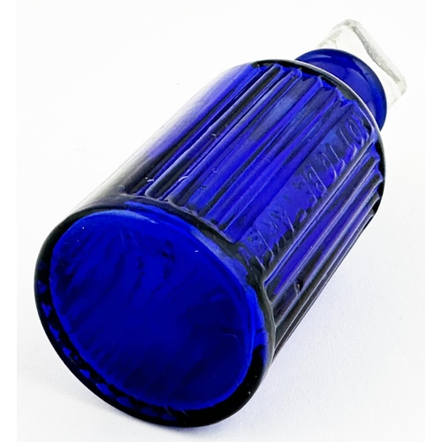 4 - BAILEY POISON BOTTLE. 3.9ins tall. (DP p67) Cobalt blue cylinder, clear glass stopper. Vertically ri... 