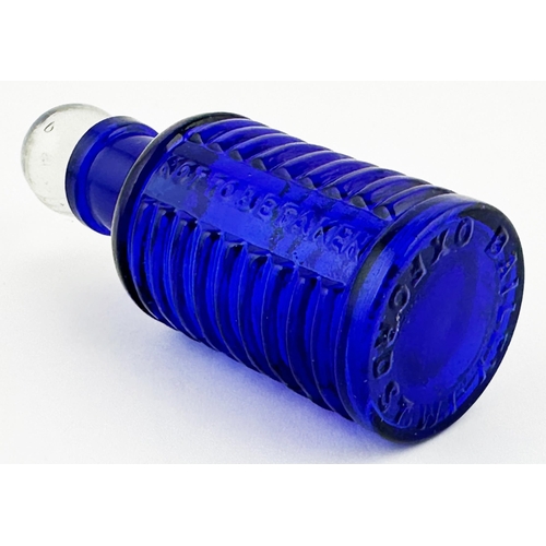 5 - BAILEY POISON BOTTLE. 3.4ins tall. (DP p67) Cobalt blue cylinder, clear glass spherical stopper. Hor... 