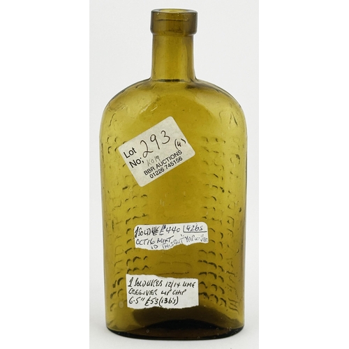 6 - AMMONIA POISON BOTTLE. (DP p123 AG-2, type 2). 6.5ins tall. Golden amber glass. Rectangular dispensi... 