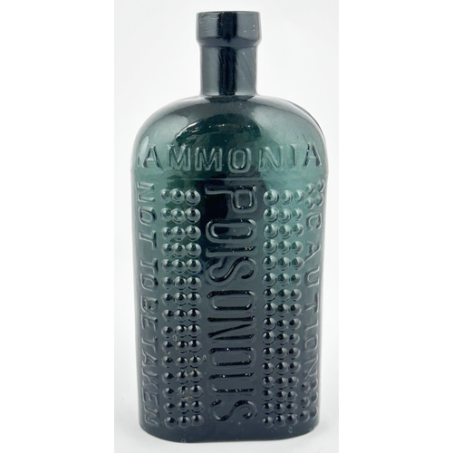 9 - AMMONIA POISON BOTTLE. (DP p123 AG-2, type 2). 6.3ins tall. A spectacular near black/ deep teal gree... 