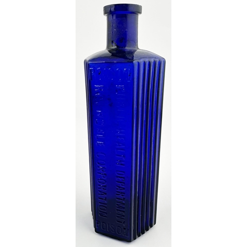 19 - PUBLIC HEALTH DEPARTMENT ROCHDALE CORPORATION POISON BOTTLE. 6.6ins tall. (DP p102) Cobalt blue, hex... 