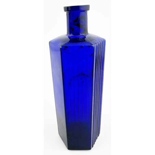 19 - PUBLIC HEALTH DEPARTMENT ROCHDALE CORPORATION POISON BOTTLE. 6.6ins tall. (DP p102) Cobalt blue, hex... 