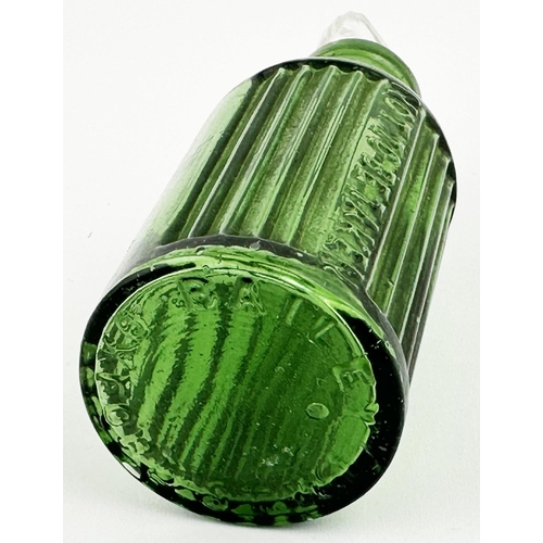 2 - BAILEY POISON BOTTLE. 3.8ins tall. (DP p67). Green glass cylinder, chunky clear glass chisel stopper... 