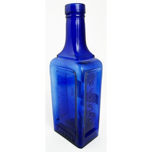 21 - COLES PATENT EMBROCATION POISON BOTTLE. 7.5ins tall. (DP p39) Cobalt blue, rectangular with sunken p... 