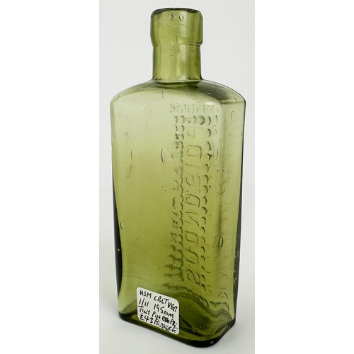 26 - AMMONIA POISON BOTTLE. 5.25ins tall. (DP p123) Light green, rectangular shape with domed studs & emb... 