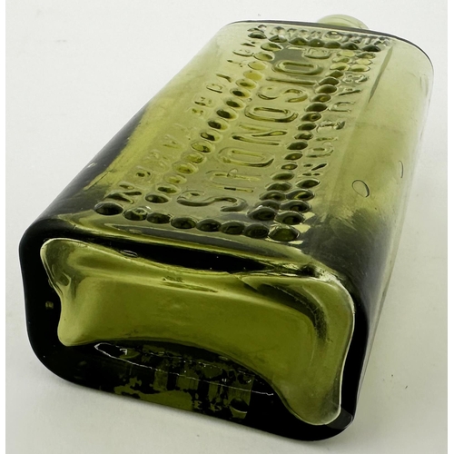 26 - AMMONIA POISON BOTTLE. 5.25ins tall. (DP p123) Light green, rectangular shape with domed studs & emb... 