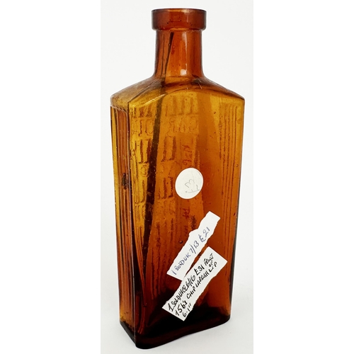 27 - CARBOLIC ACID POISON BOTTLE. 6ins tall. (DP p145) Amber glass, rectangular shape with embossing on t... 