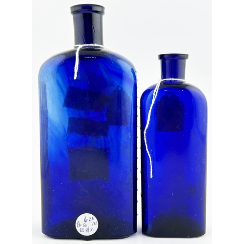 38 - POISON BOTTLE DUO. Tallest 7.75ins. Cobalt blue glass. Unlisted in DP. Regd date is 1891. Each side ... 