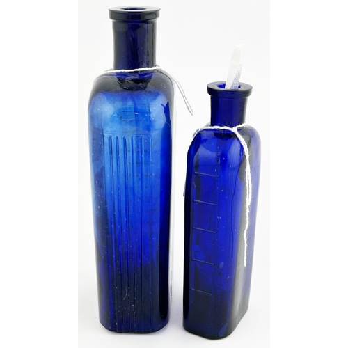 38 - POISON BOTTLE DUO. Tallest 7.75ins. Cobalt blue glass. Unlisted in DP. Regd date is 1891. Each side ... 