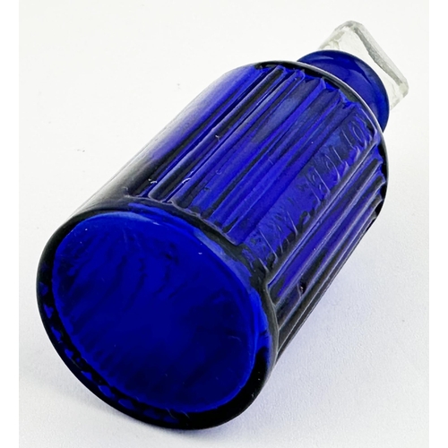 4 - BAILEY POISON BOTTLE. 3.9ins tall. (DP p67) Cobalt blue cylinder, clear glass stopper. Vertically ri... 