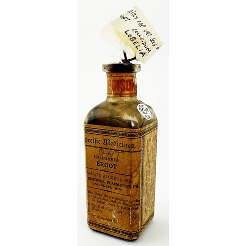 41 - PAPER LABELLED OHIO BOTTLE. 5.75ins tall. 1870- 1938 ? Square bodied. Paper label with history & dir... 