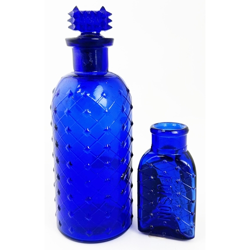 46 - AMERICAN TYPE POISON BOTTLES DUO. (DP p69) Tallest 6.25ins. Cobalt blue, cylinder covered in a diamo... 