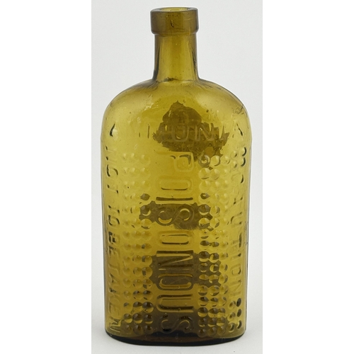 6 - AMMONIA POISON BOTTLE. (DP p123 AG-2, type 2). 6.5ins tall. Golden amber glass. Rectangular dispensi... 