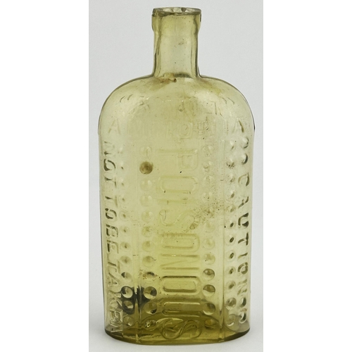 7 - AMMONIA POISON BOTTLE. (DP p123 AG-2, type 2). 6.3ins tall. Very light amber glass. Rectangular disp... 