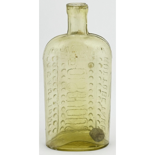 7 - AMMONIA POISON BOTTLE. (DP p123 AG-2, type 2). 6.3ins tall. Very light amber glass. Rectangular disp... 