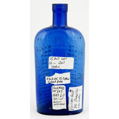 8 - AMMONIA POISON BOTTLE. (DP p123 AG-2, type 2). 6.3ins tall. Bright blue glass. Rectangular dispensin... 