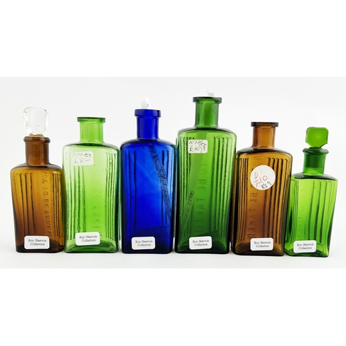 57 - LEWIS & TOWERS POISON BOTTLES GROUP. (DP p49) Tallest 4.75ins. Various coloured glass, sizes from 3o... 