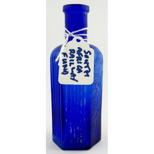 62 - SOUTH AFRICAN SICK FUND BOTTLE. 4.25ins tall. Cobalt blue, hexagonal shape, embossed NOT TO BE TAKEN... 