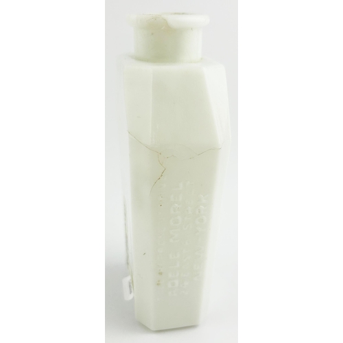 79 - DR ORESTE SINANIDES MEDICAL PREPARATION BOTTLE. (DP p20) 4.5ins tall. Milk glass, embossed to three ... 