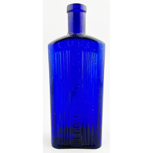 80 - CRAYFORD URBAN DISTRICT COUNCIL RECTANGULAR POISON BOTTLE. 8.75ins tall. Cobalt blue glass, flattene... 