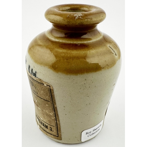 81 - BIRMINGHAM STONEWARE MERCURY POT. 3ins tall. W & J GEORGE LTD. Paper label. Transfer could well go a... 