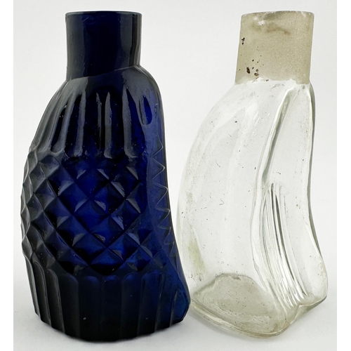 92 - THUMB BOTTLE DUO. (DP p38) 3.5ins tall. Cobalt blue & clear glass. Clear glass one is plain, lacking... 