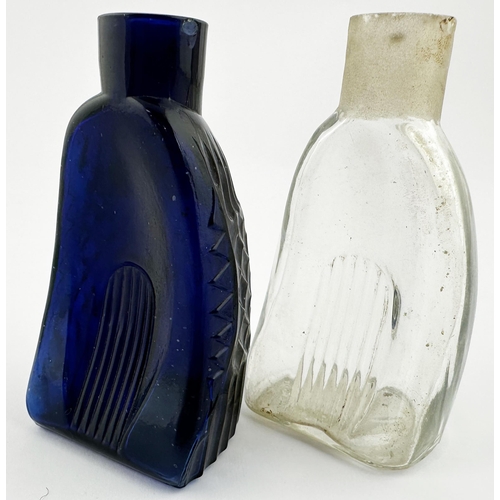 92 - THUMB BOTTLE DUO. (DP p38) 3.5ins tall. Cobalt blue & clear glass. Clear glass one is plain, lacking... 