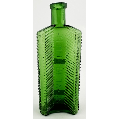 94 - FOULSTONS CRESCENT POISON BOTTLE. (DP p57, SF1). 7.1ins tall. Bright emerald green. Crescent section... 