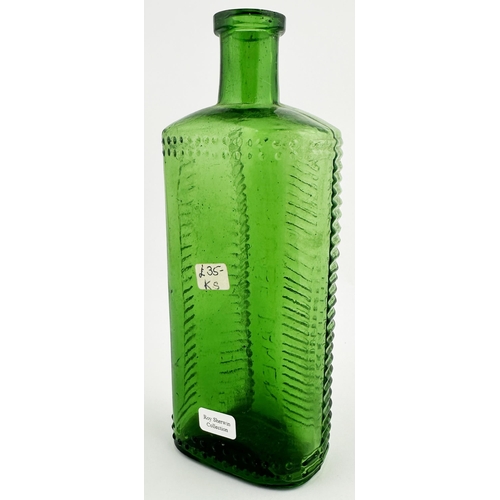 94 - FOULSTONS CRESCENT POISON BOTTLE. (DP p57, SF1). 7.1ins tall. Bright emerald green. Crescent section... 