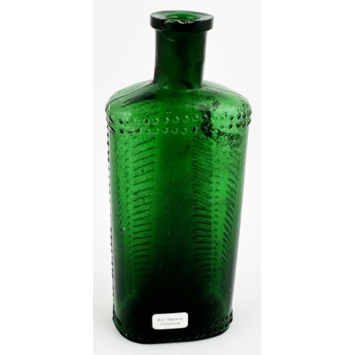 95 - FOULSTONS CRESCENT POISON BOTTLE. (DP p57, SF1). 6.4ins tall. Striking strong teal green. Crescent s... 