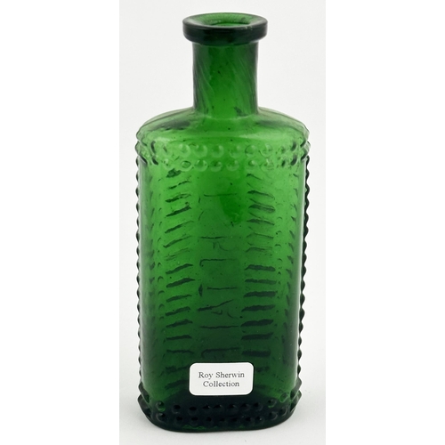 97 - FOULSTONS CRESCENT POISON BOTTLE. (DP p57, SF1). 4.6ins tall. Striking strong teal green. Crescent s... 