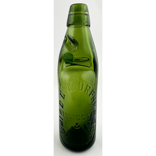 15 - WELLINGTON & IRONBRIDGE GREEN GLASS CODD BOTTLE. 9ins tall. 10oz size of this regional mid to dark g... 