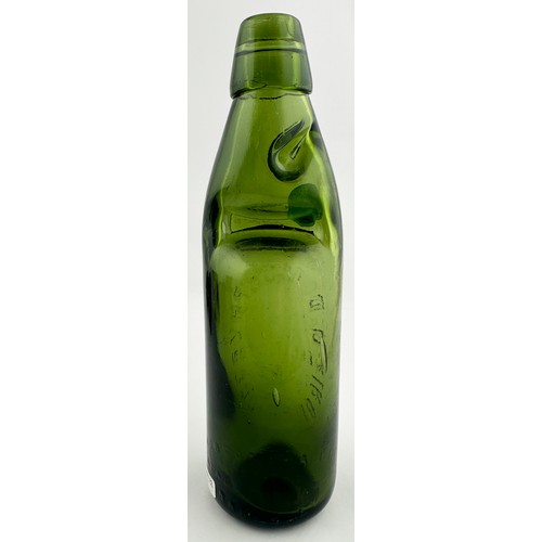 15 - WELLINGTON & IRONBRIDGE GREEN GLASS CODD BOTTLE. 9ins tall. 10oz size of this regional mid to dark g... 